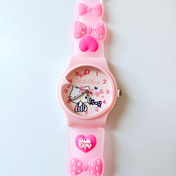 Hello Kitty Kids Watch Pink Bow Strap Analog Quartz Cute Cartoon Girl Gift Heart - Picture 2 of 6
